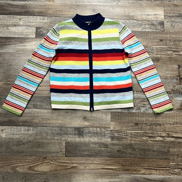 Express Jeans Lambswool Full Zip Stripe Multicolor Sweater Indie Y2K 90’s Sz L - Picture 7 of 14